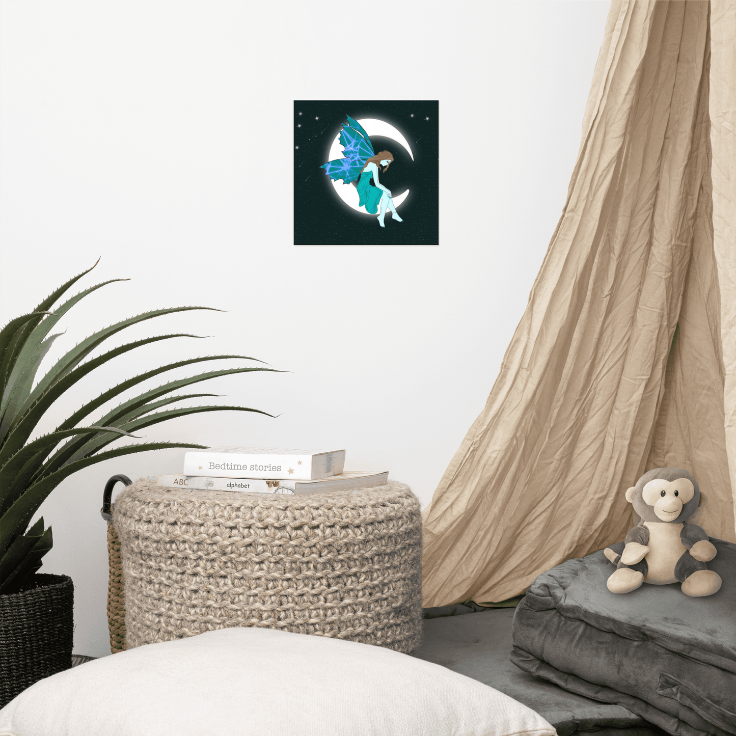 wall Poster Turquois Moon Angel Art - Mina's Planet