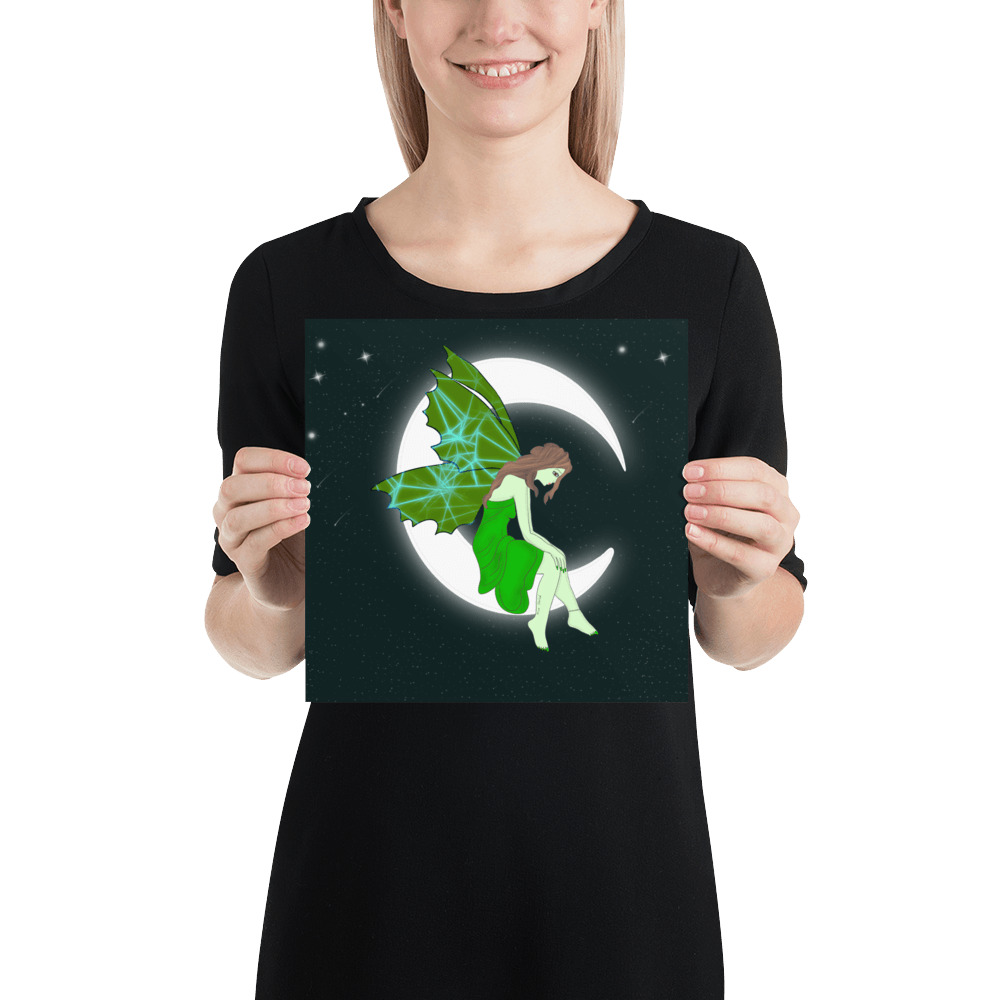 wall Poster Green Moon Angel Art - Mina's Planet