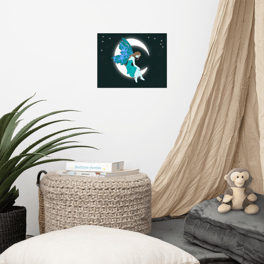 wall Poster Turquois Moon Angel Art - Mina's Planet