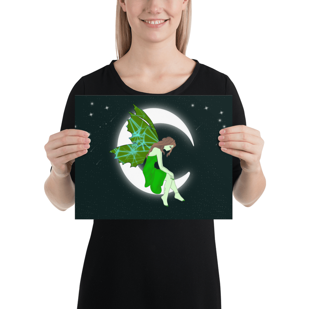 wall Poster Green Moon Angel Art - Mina's Planet