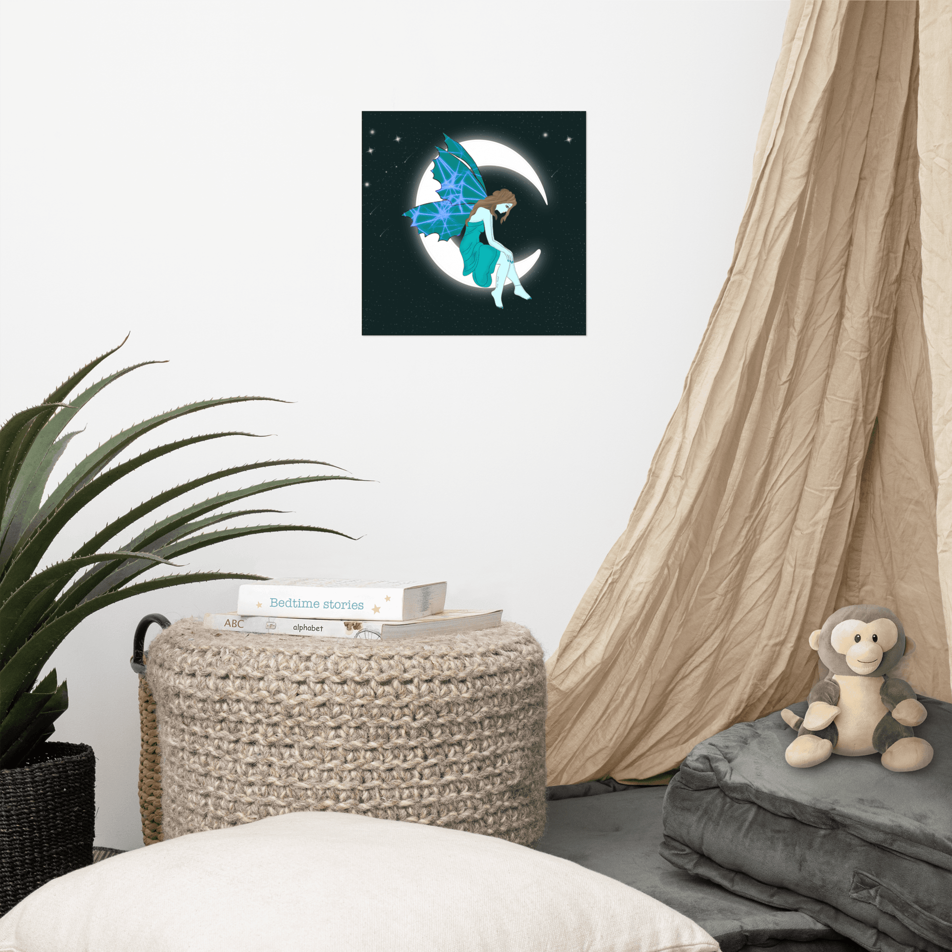 wall Poster Turquois Moon Angel Art - Mina's Planet