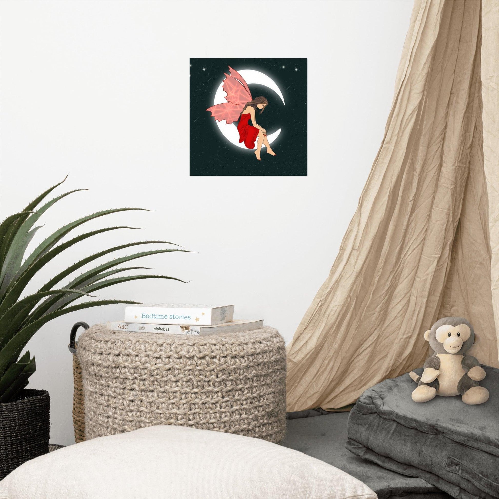 wall Poster Red Moon Angel Art - Mina's Planet