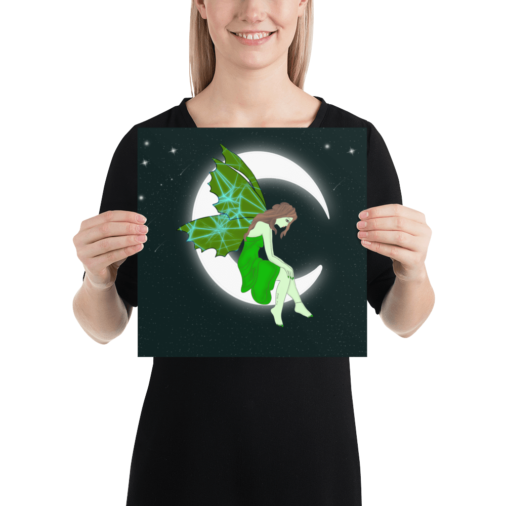 wall Poster Green Moon Angel Art - Mina's Planet