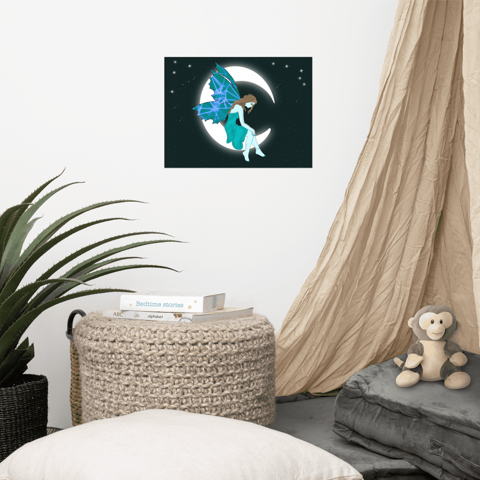 wall Poster Turquois Moon Angel Art - Mina's Planet