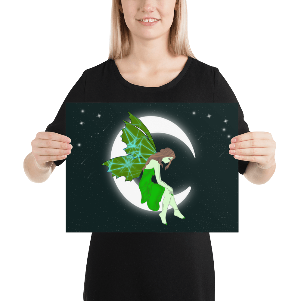 wall Poster Green Moon Angel Art - Mina's Planet