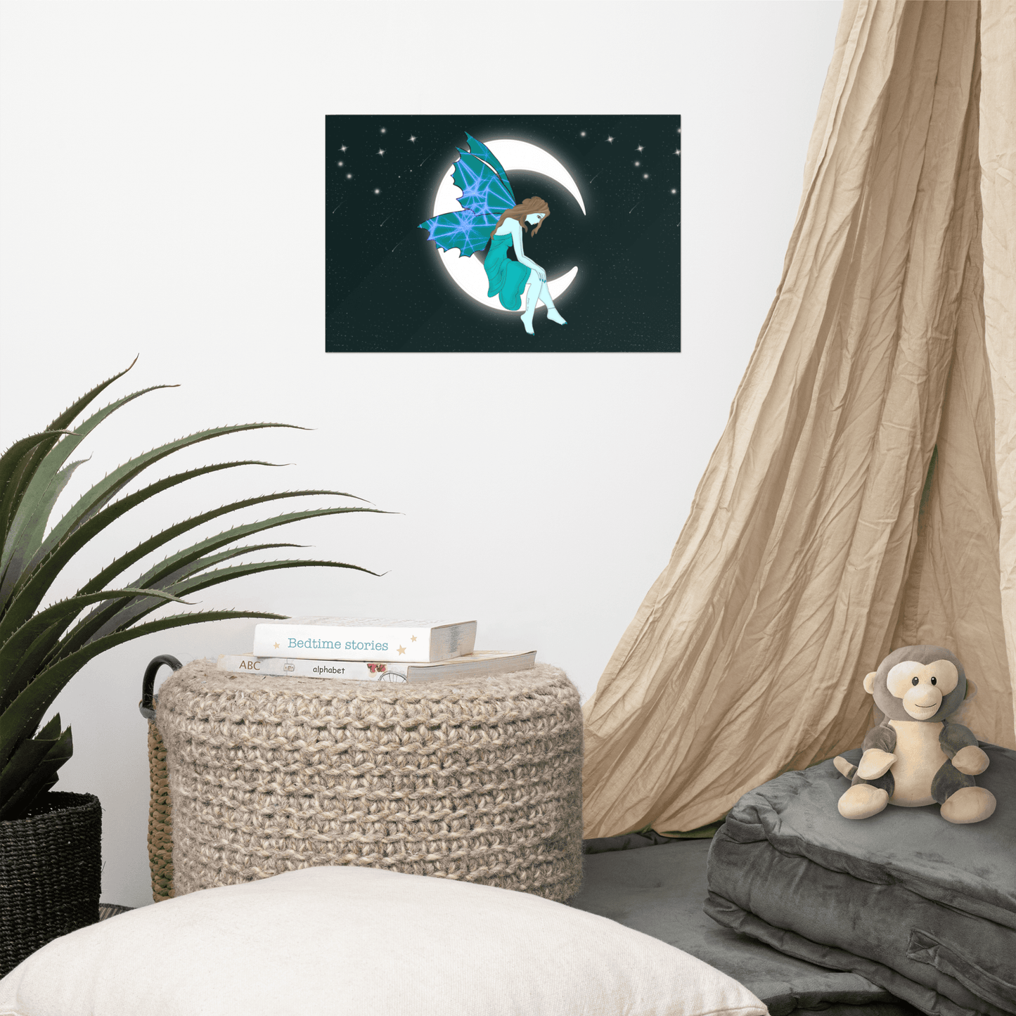 wall Poster Turquois Moon Angel Art - Mina's Planet