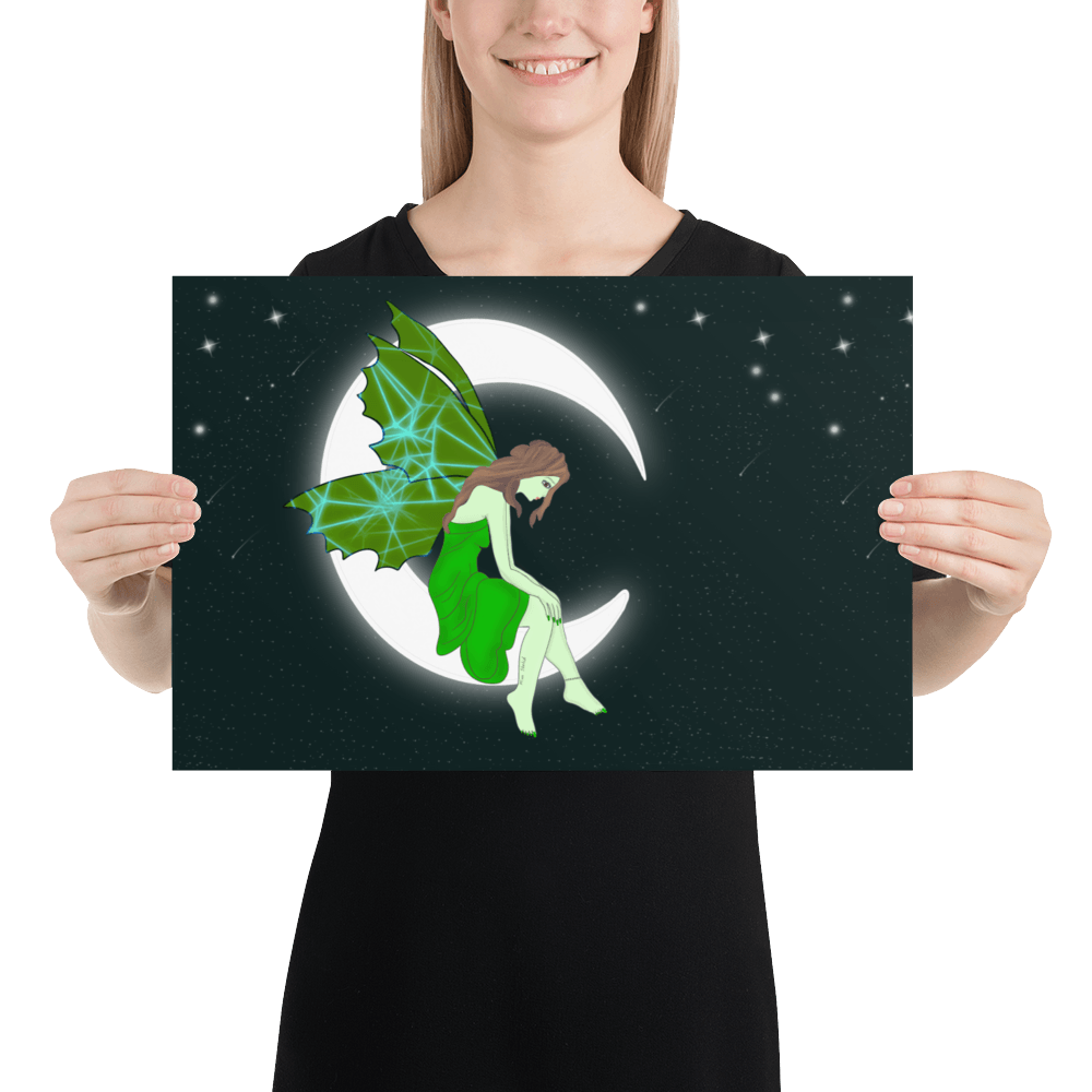 wall Poster Green Moon Angel Art - Mina's Planet