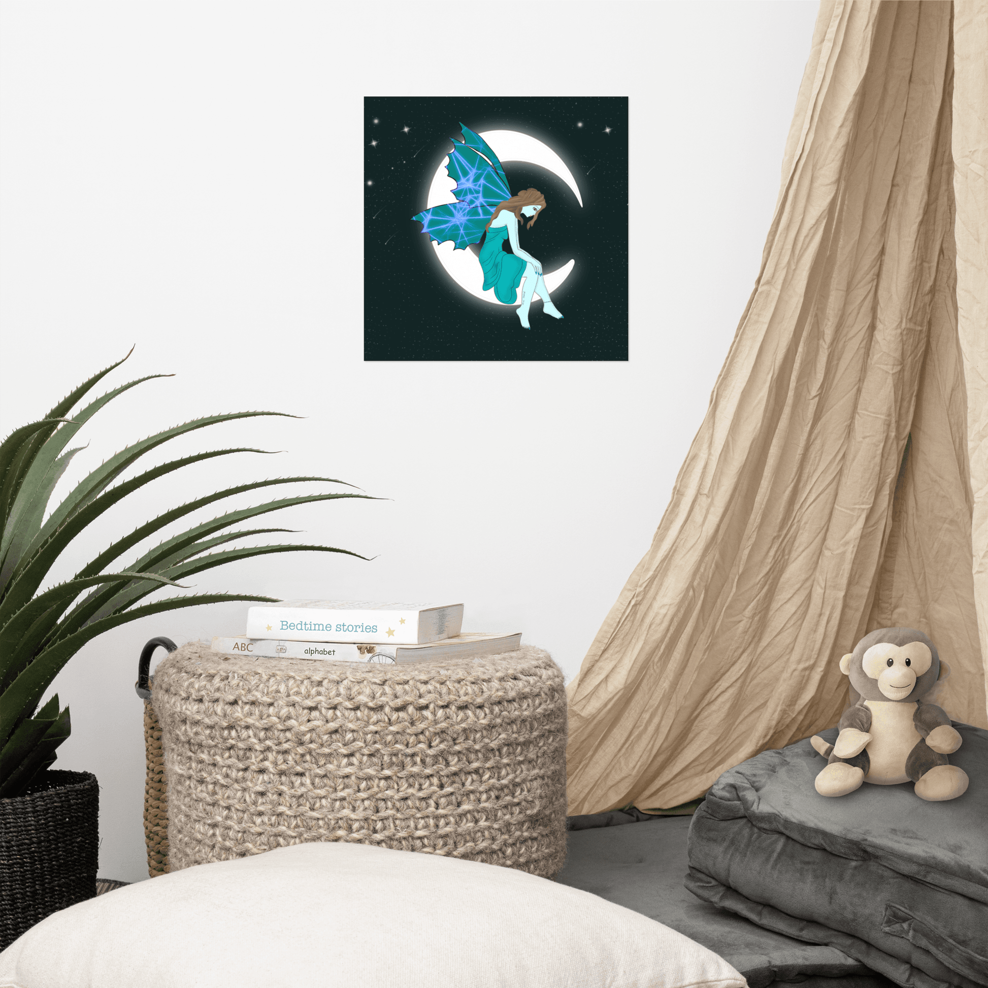 wall Poster Turquois Moon Angel Art - Mina's Planet