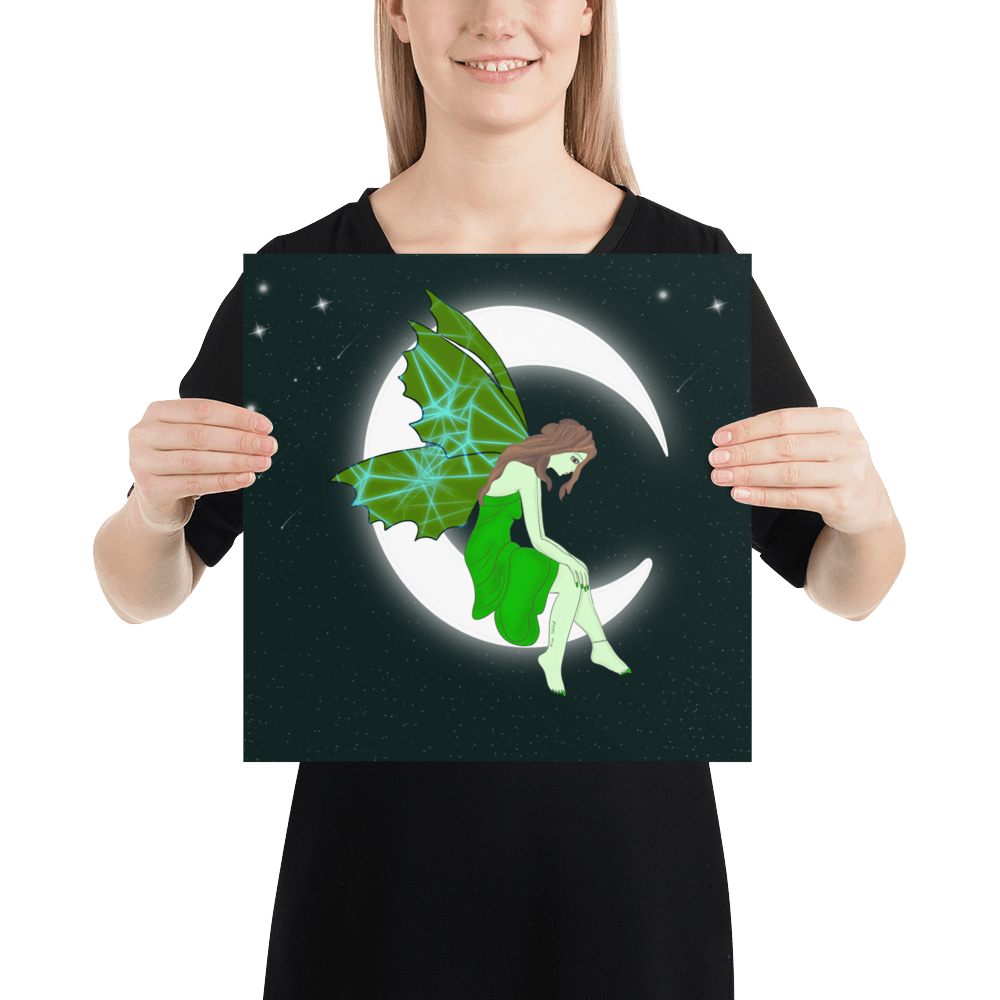 wall Poster Green Moon Angel Art - Mina's Planet