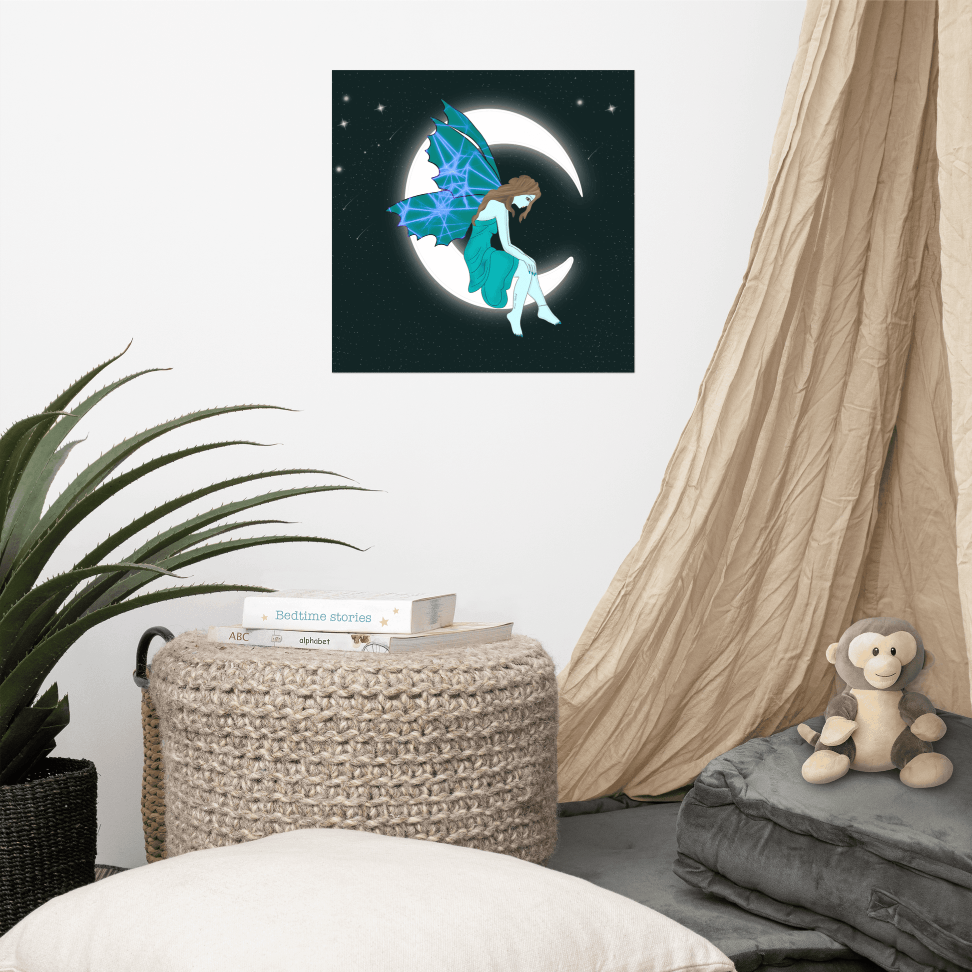 wall Poster Turquois Moon Angel Art - Mina's Planet