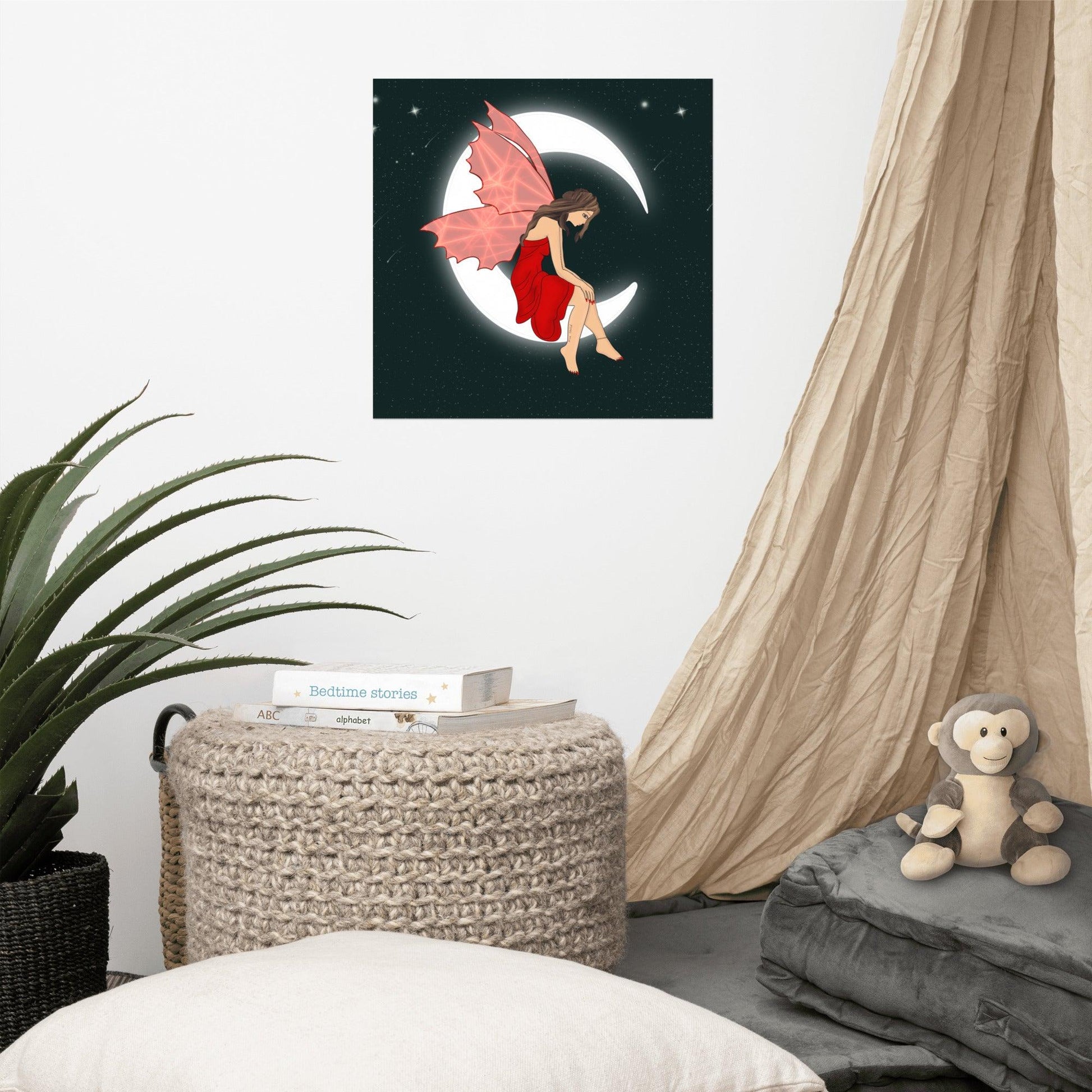 wall Poster Red Moon Angel Art - Mina's Planet