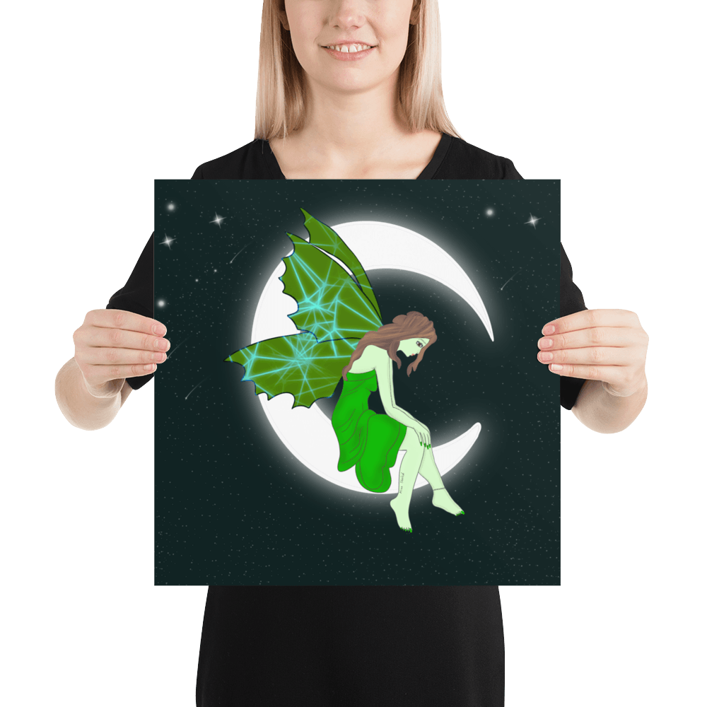 wall Poster Green Moon Angel Art - Mina's Planet