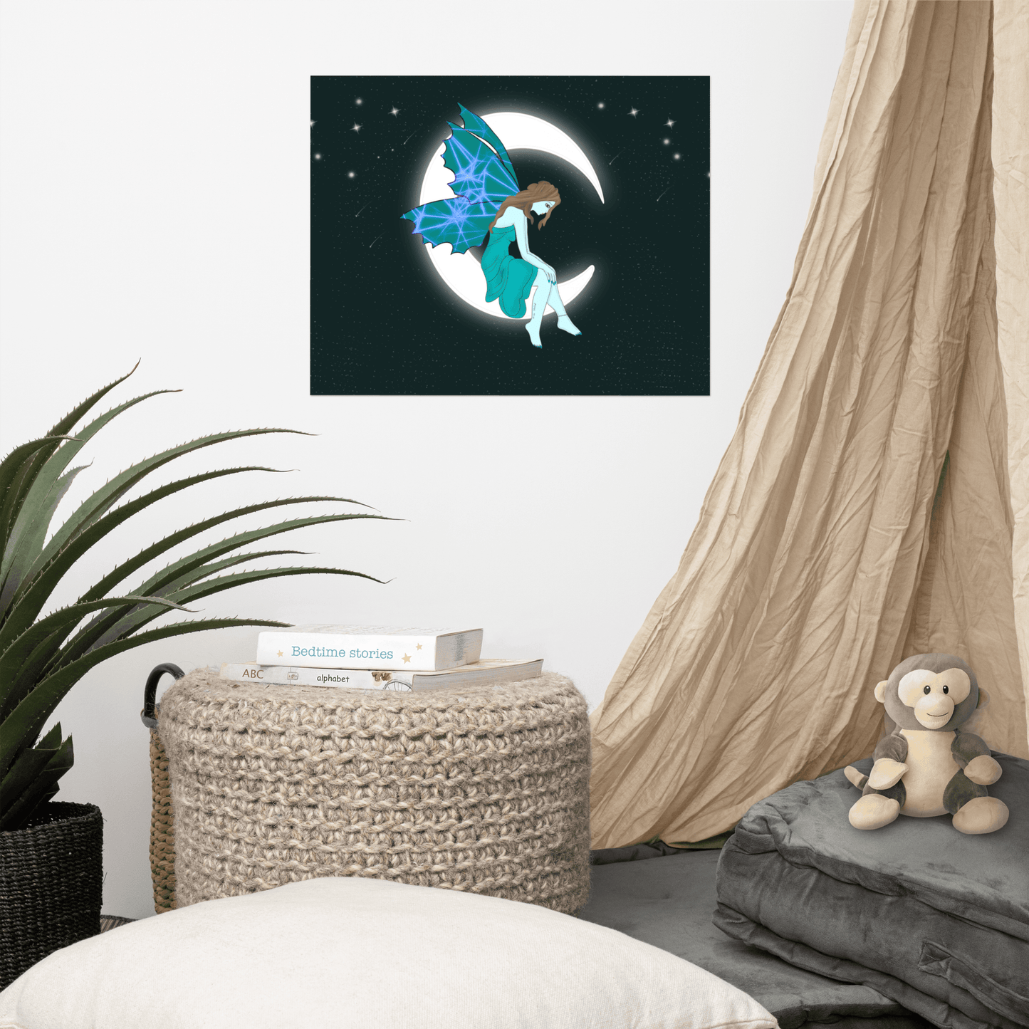 wall Poster Turquois Moon Angel Art - Mina's Planet