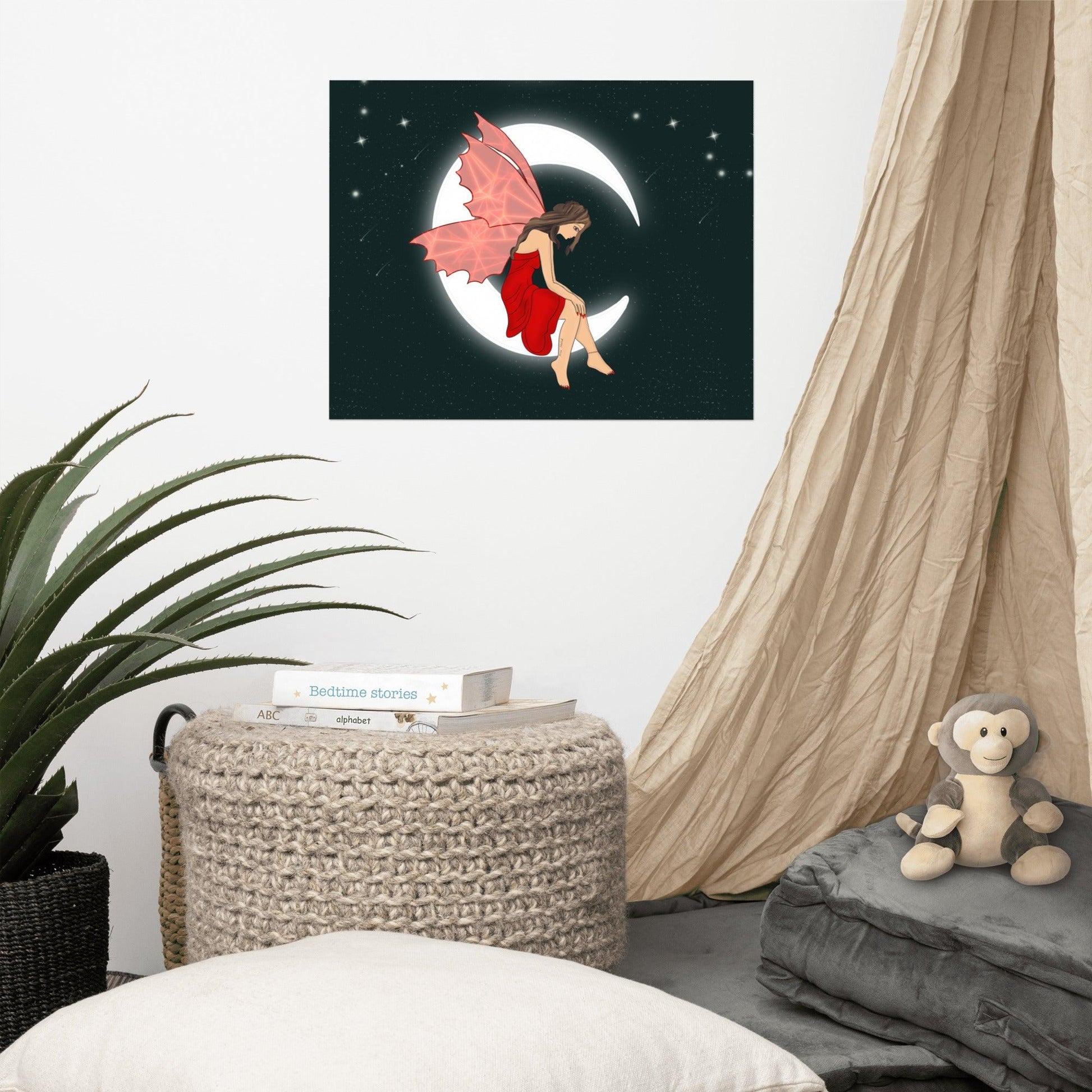 wall Poster Red Moon Angel Art - Mina's Planet