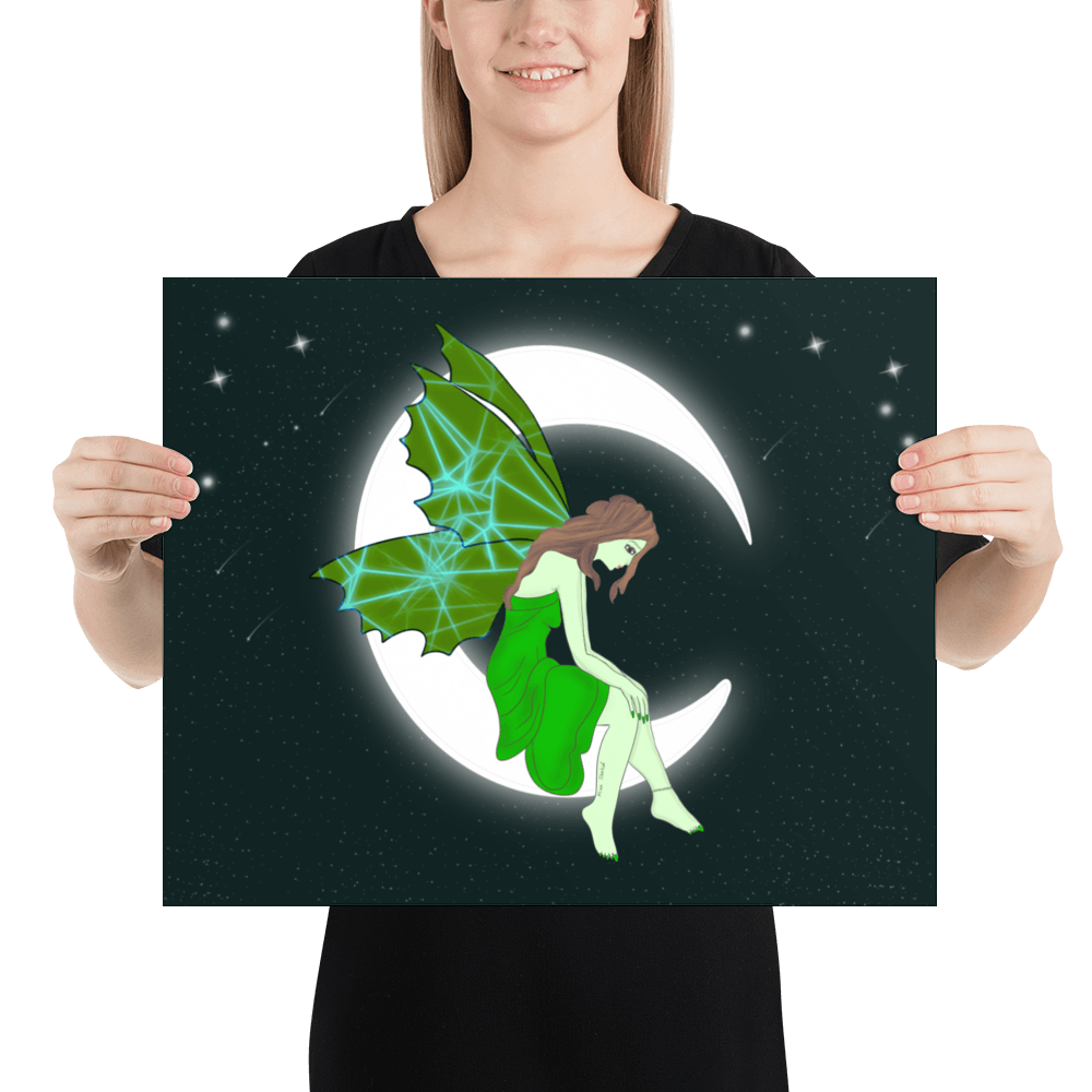 wall Poster Green Moon Angel Art - Mina's Planet