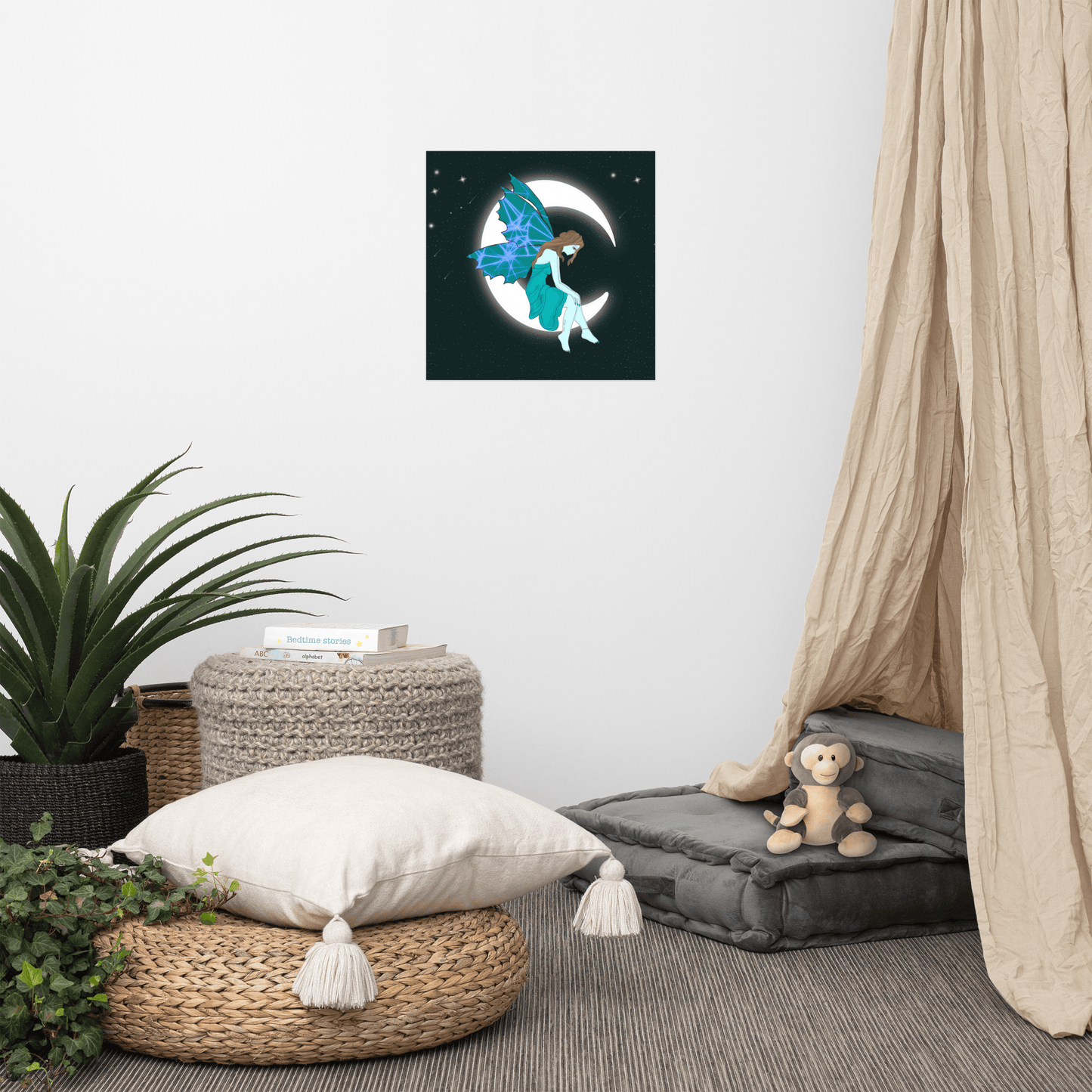 wall Poster Turquois Moon Angel Art - Mina's Planet