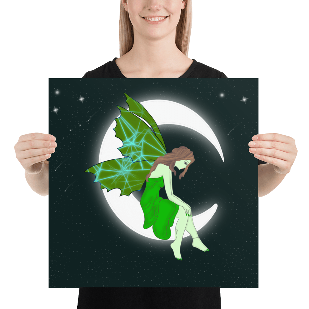 wall Poster Green Moon Angel Art - Mina's Planet