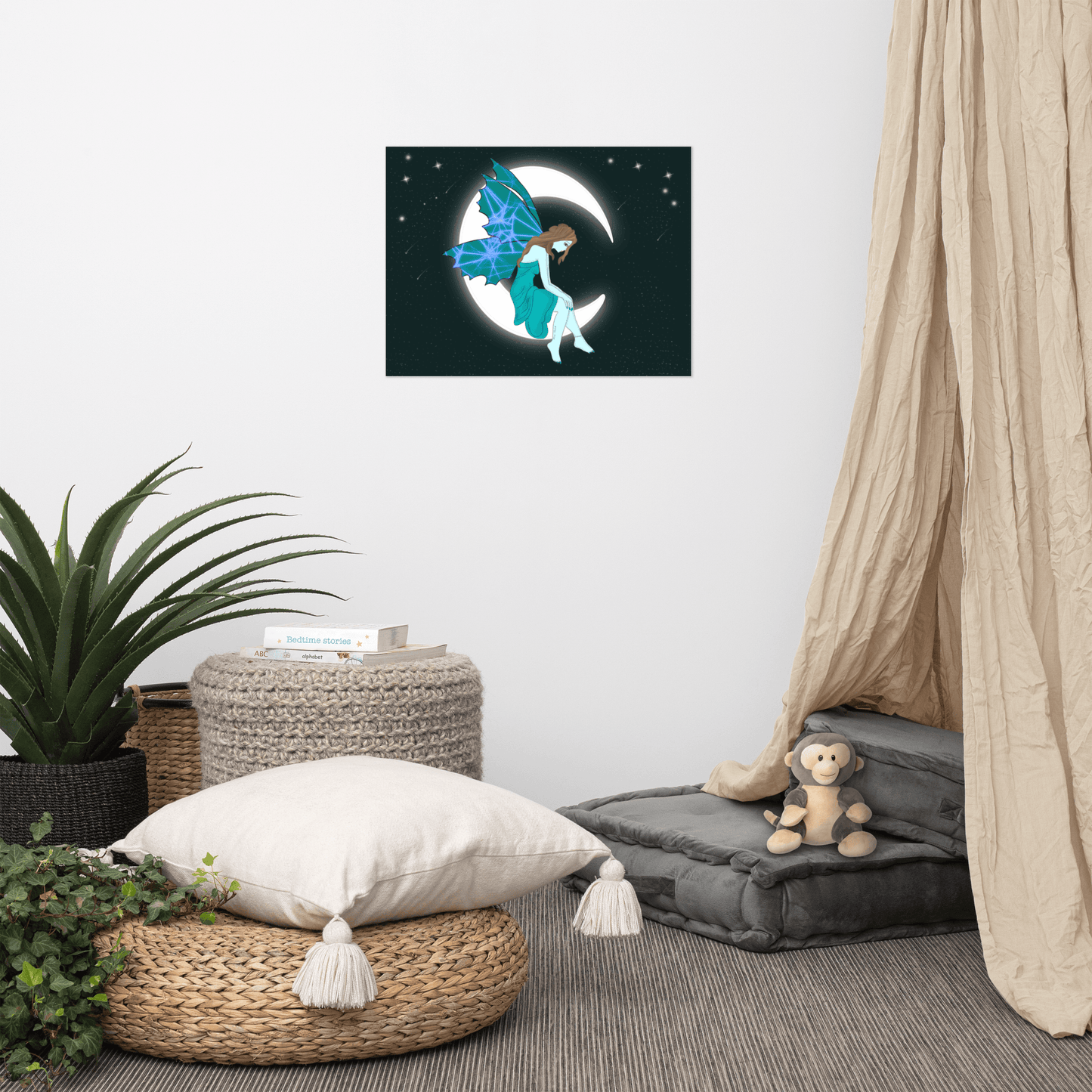 wall Poster Turquois Moon Angel Art - Mina's Planet