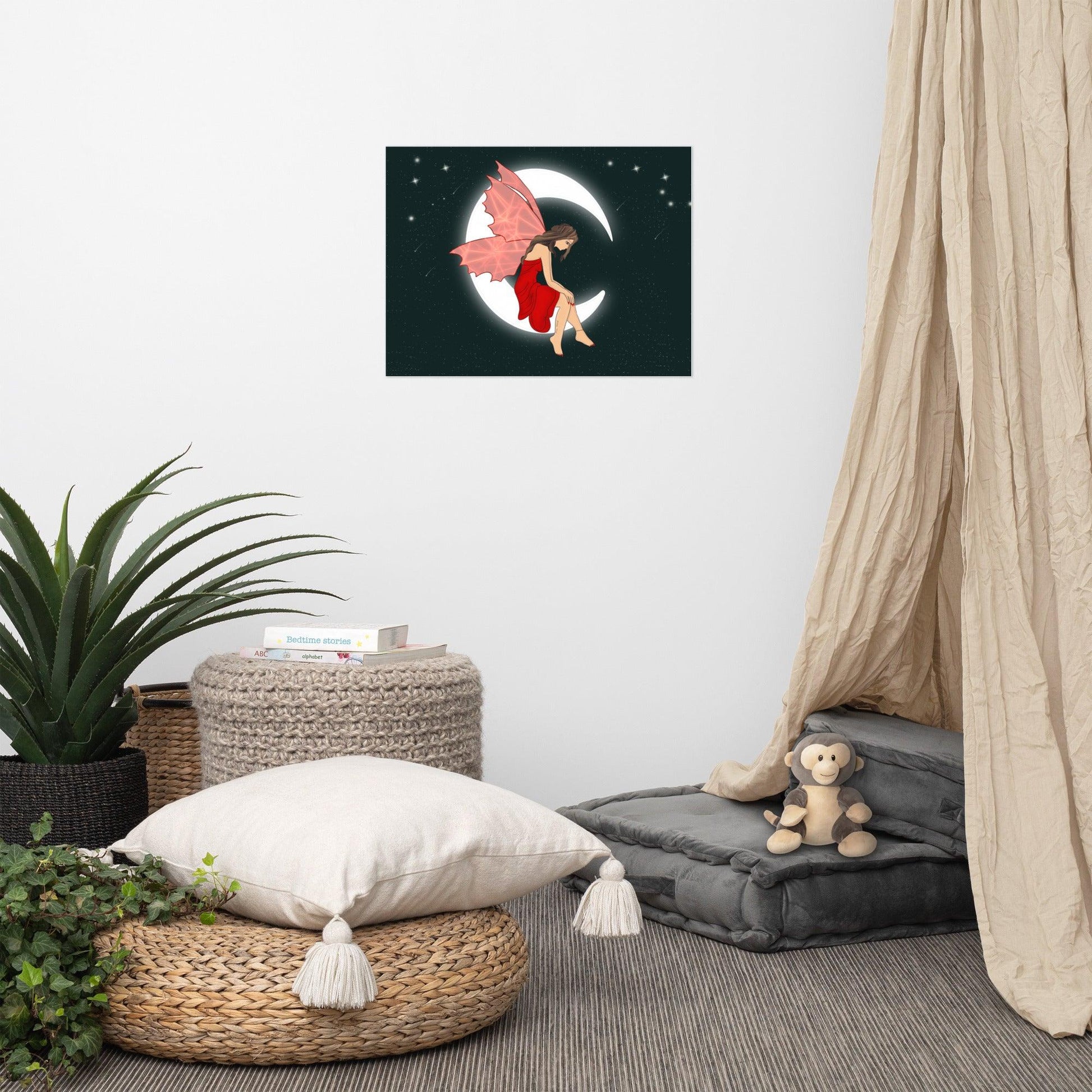 wall Poster Red Moon Angel Art - Mina's Planet