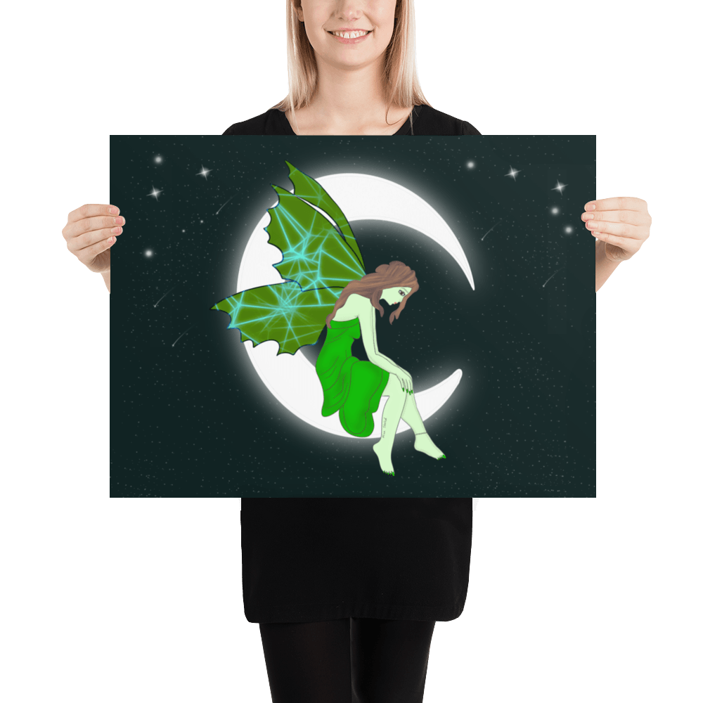 wall Poster Green Moon Angel Art - Mina's Planet