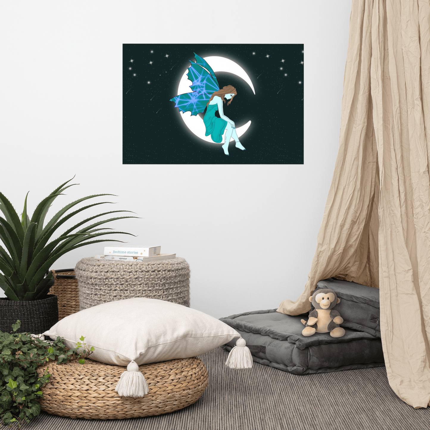 wall Poster Turquois Moon Angel Art - Mina's Planet