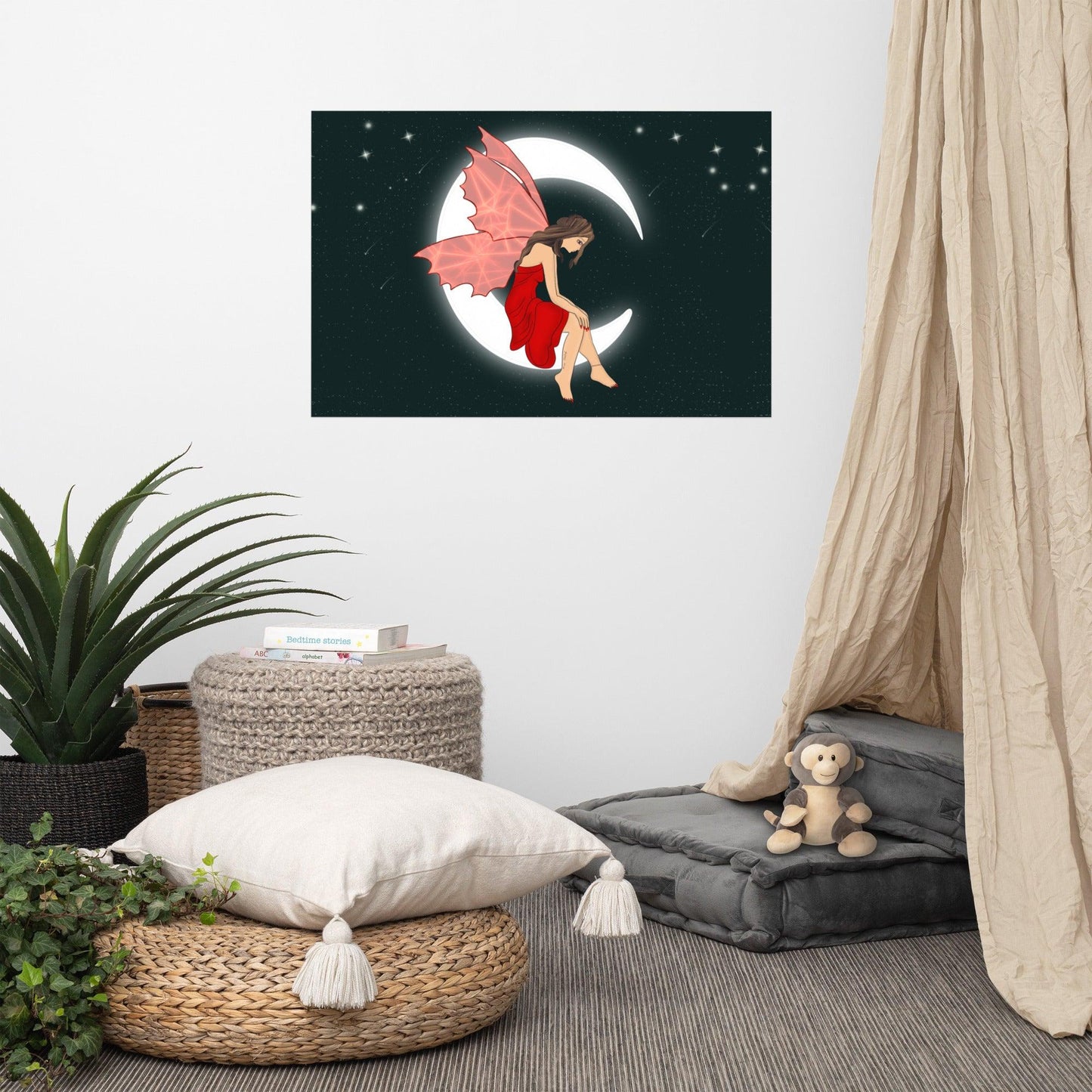 wall Poster Red Moon Angel Art - Mina's Planet