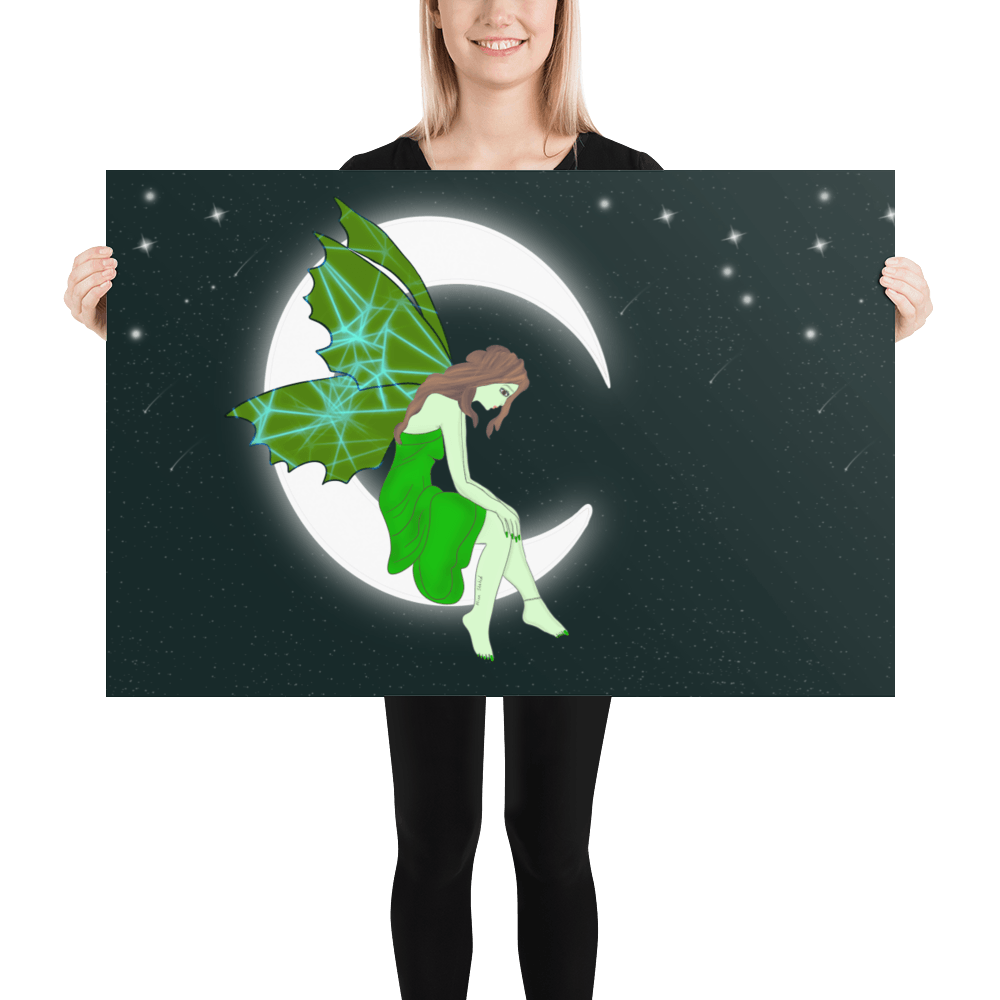 wall Poster Green Moon Angel Art - Mina's Planet