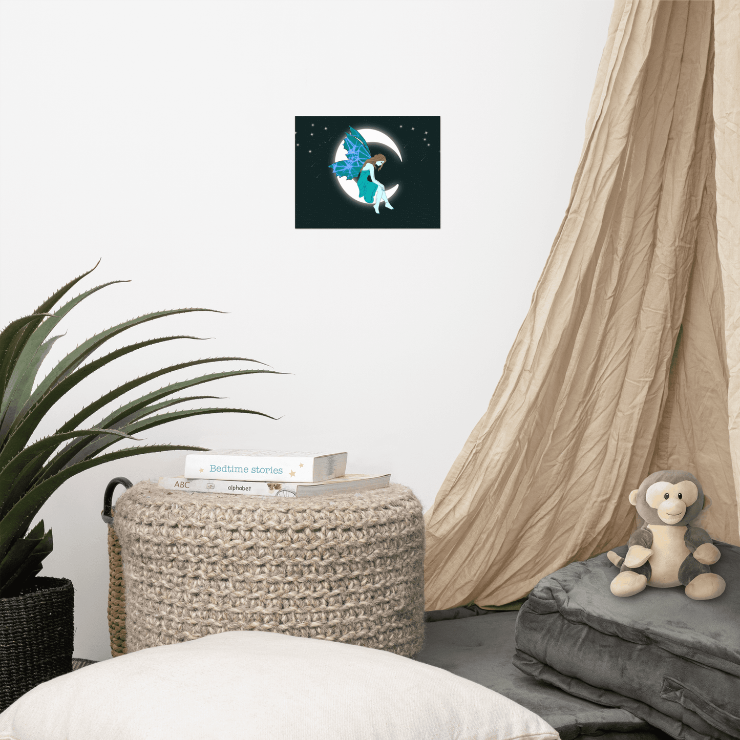 wall Poster Turquois Moon Angel Art - Mina's Planet