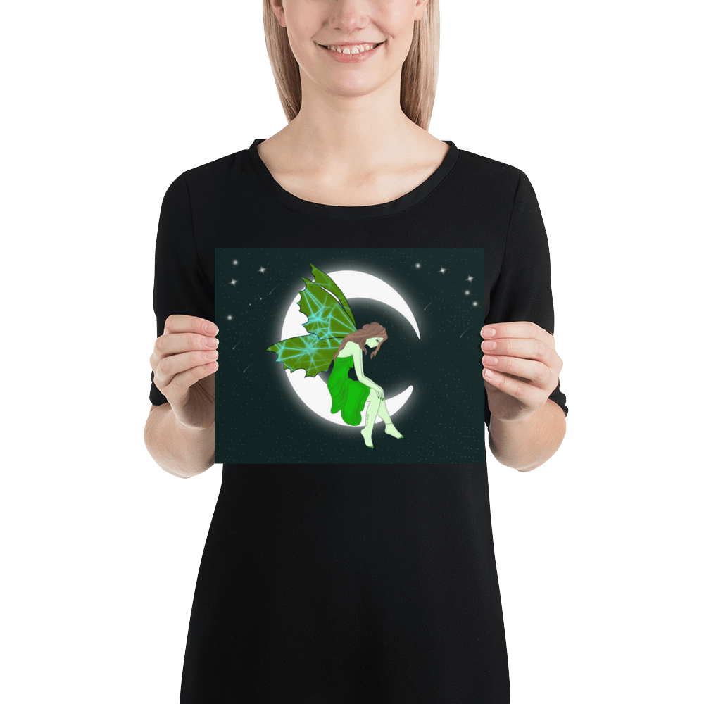 wall Poster Green Moon Angel Art - Mina's Planet