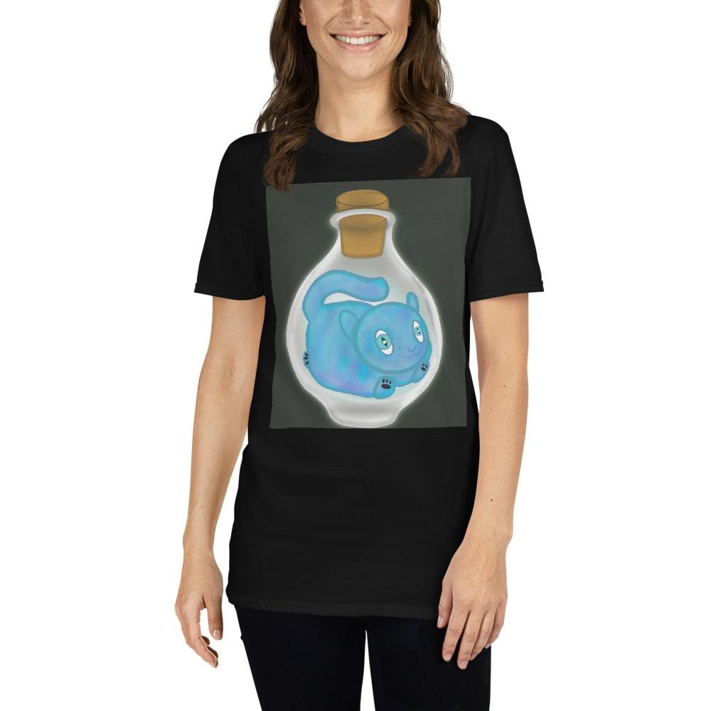 Light Blue Mystical Cat Front Side Short-Sleeve Unisex T-Shirt - Mina's Planet