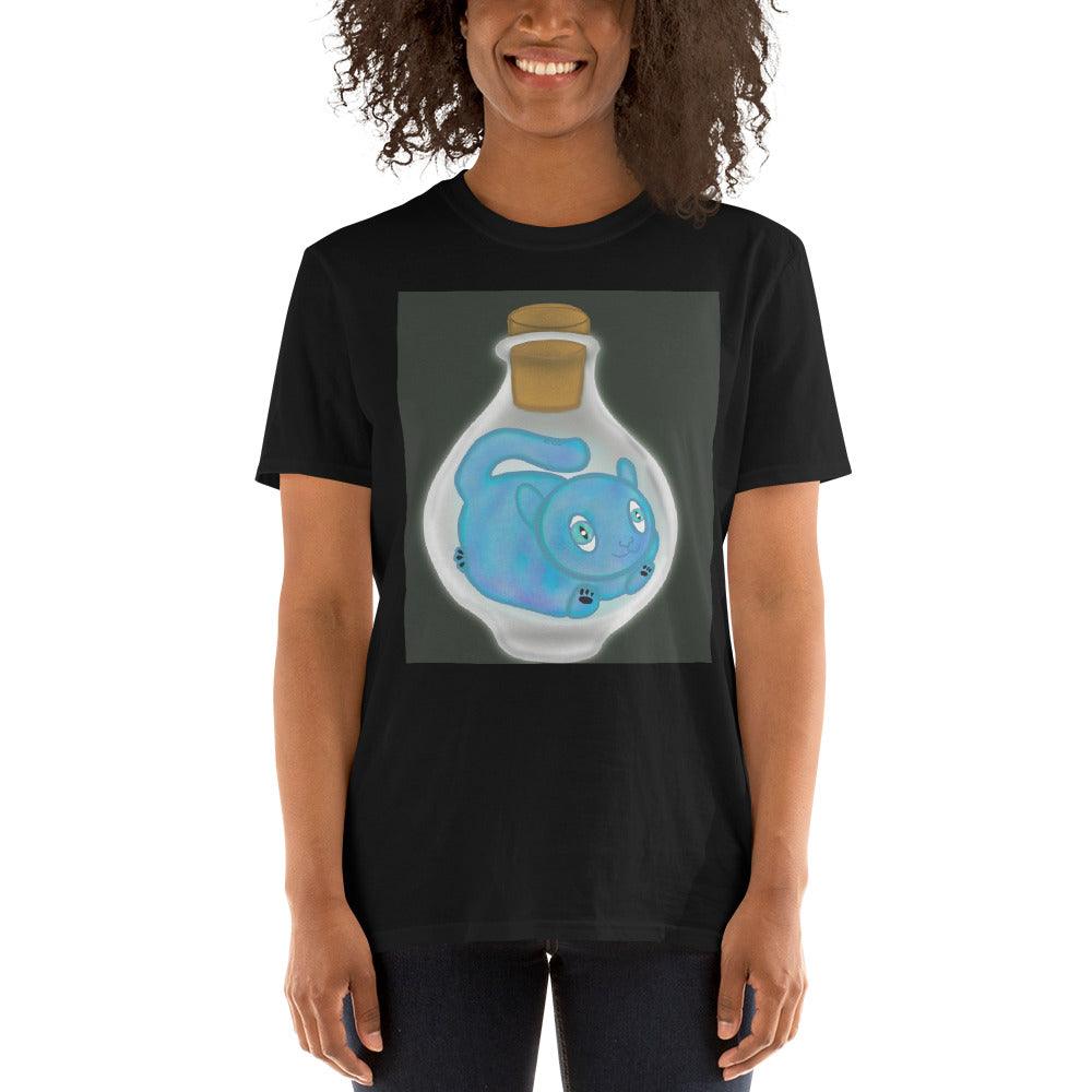 Light Blue Mystical Cat Front Side Short-Sleeve Unisex T-Shirt - Mina's Planet