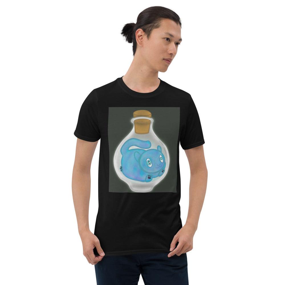 Light Blue Mystical Cat Front Side Short-Sleeve Unisex T-Shirt - Mina's Planet