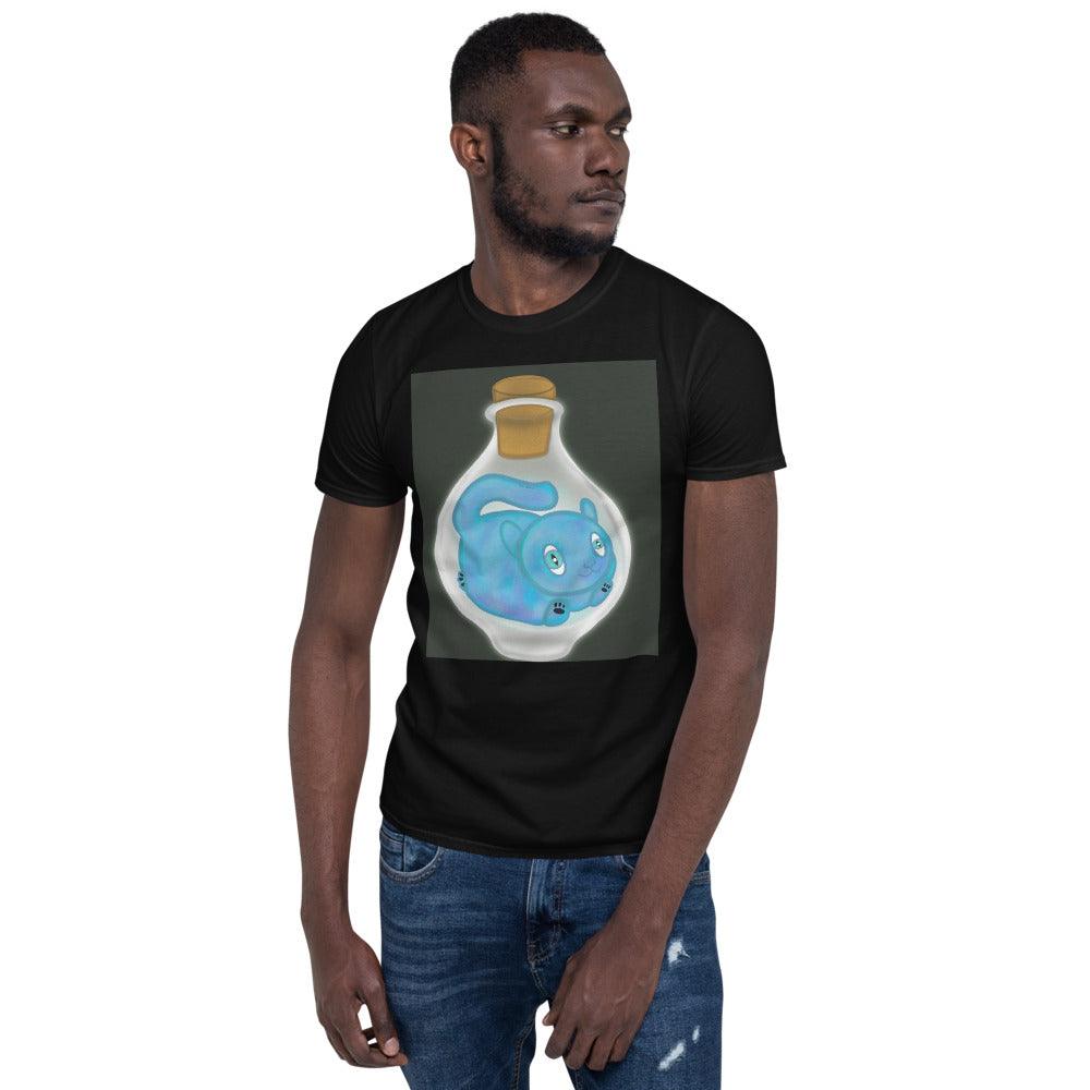 Light Blue Mystical Cat Front Side Short-Sleeve Unisex T-Shirt - Mina's Planet