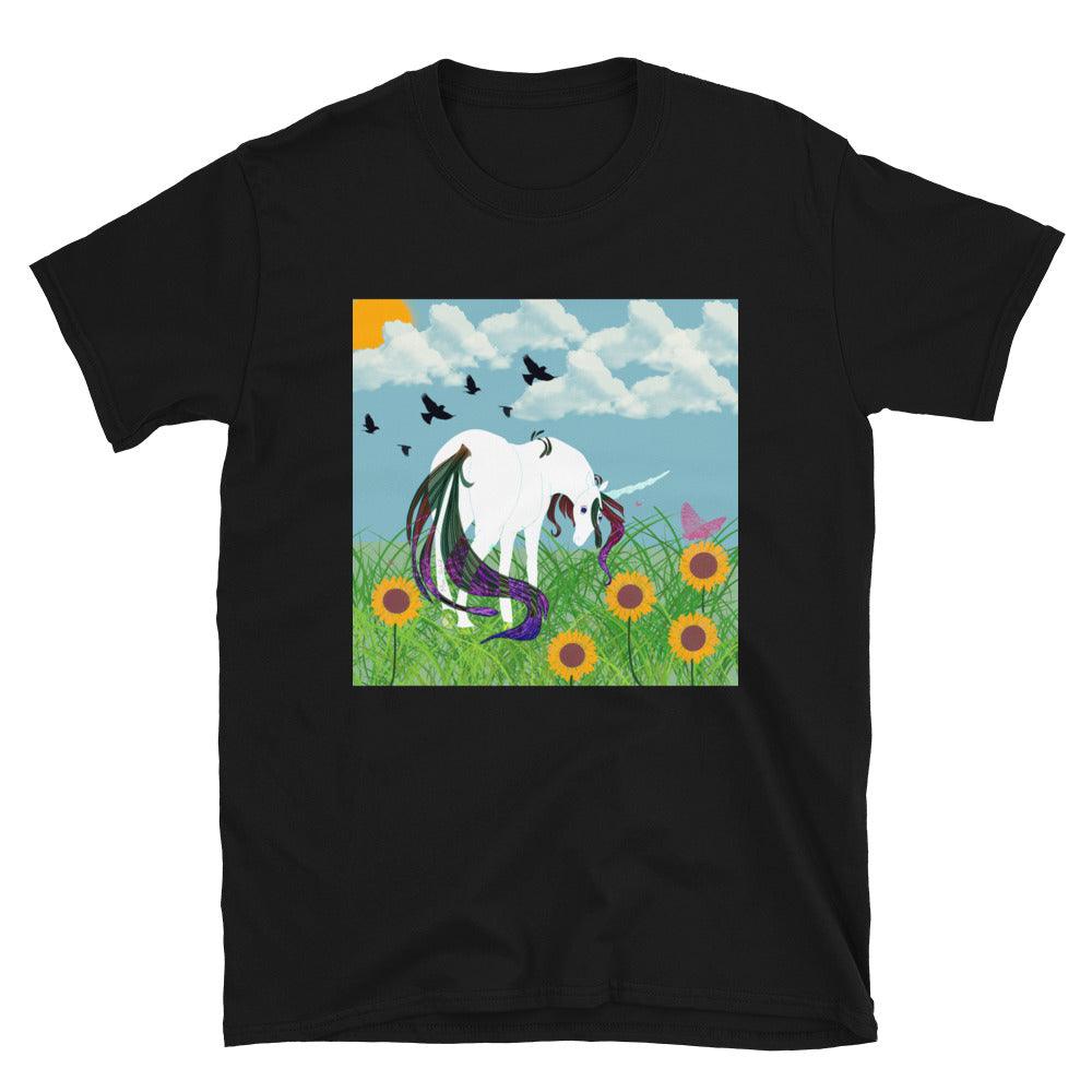 White Body White Horn Purple Tail Unicorn Front side Short-Sleeve Unisex T-Shirt - Mina's Planet