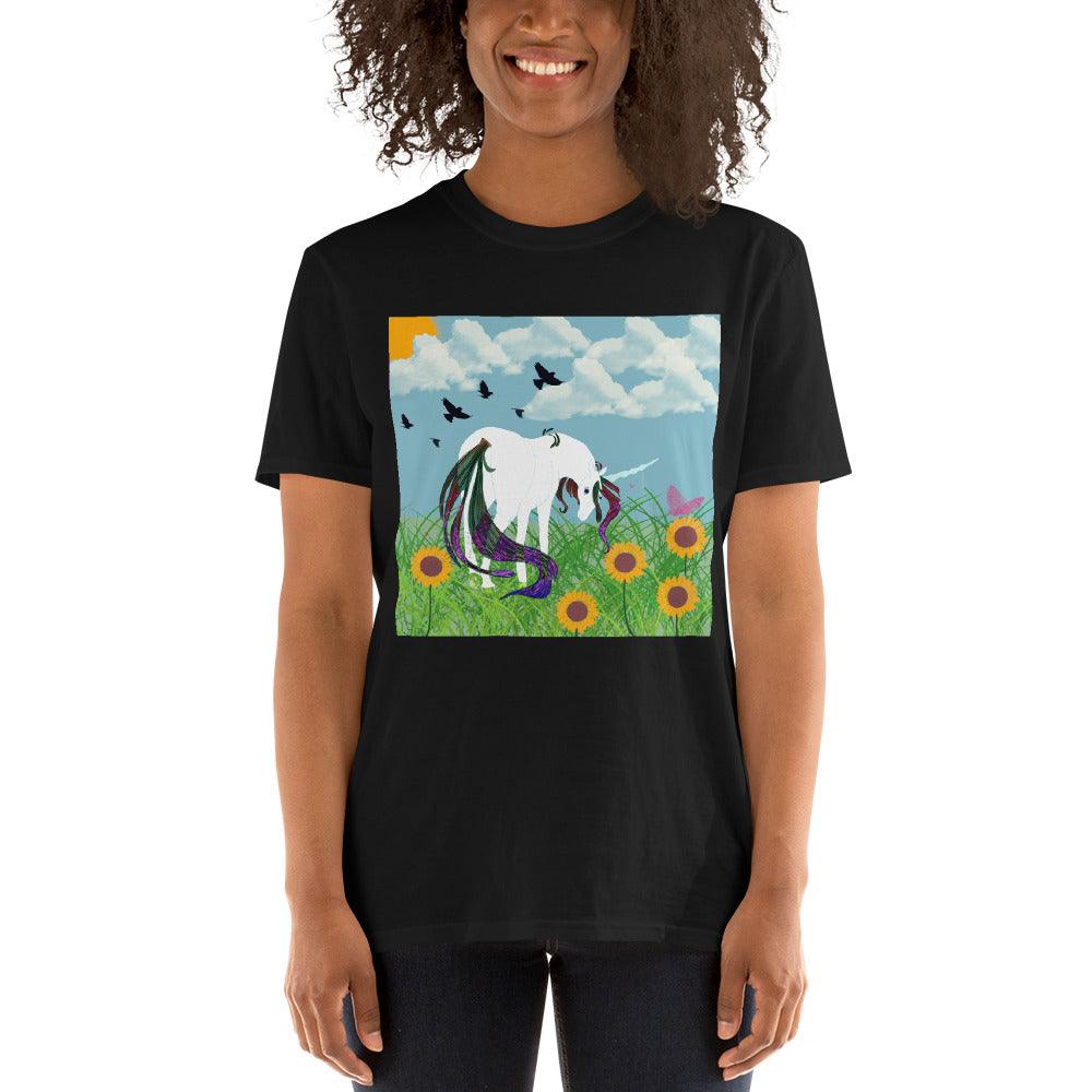 White Body White Horn Purple Tail Unicorn Front side Short-Sleeve Unisex T-Shirt - Mina's Planet