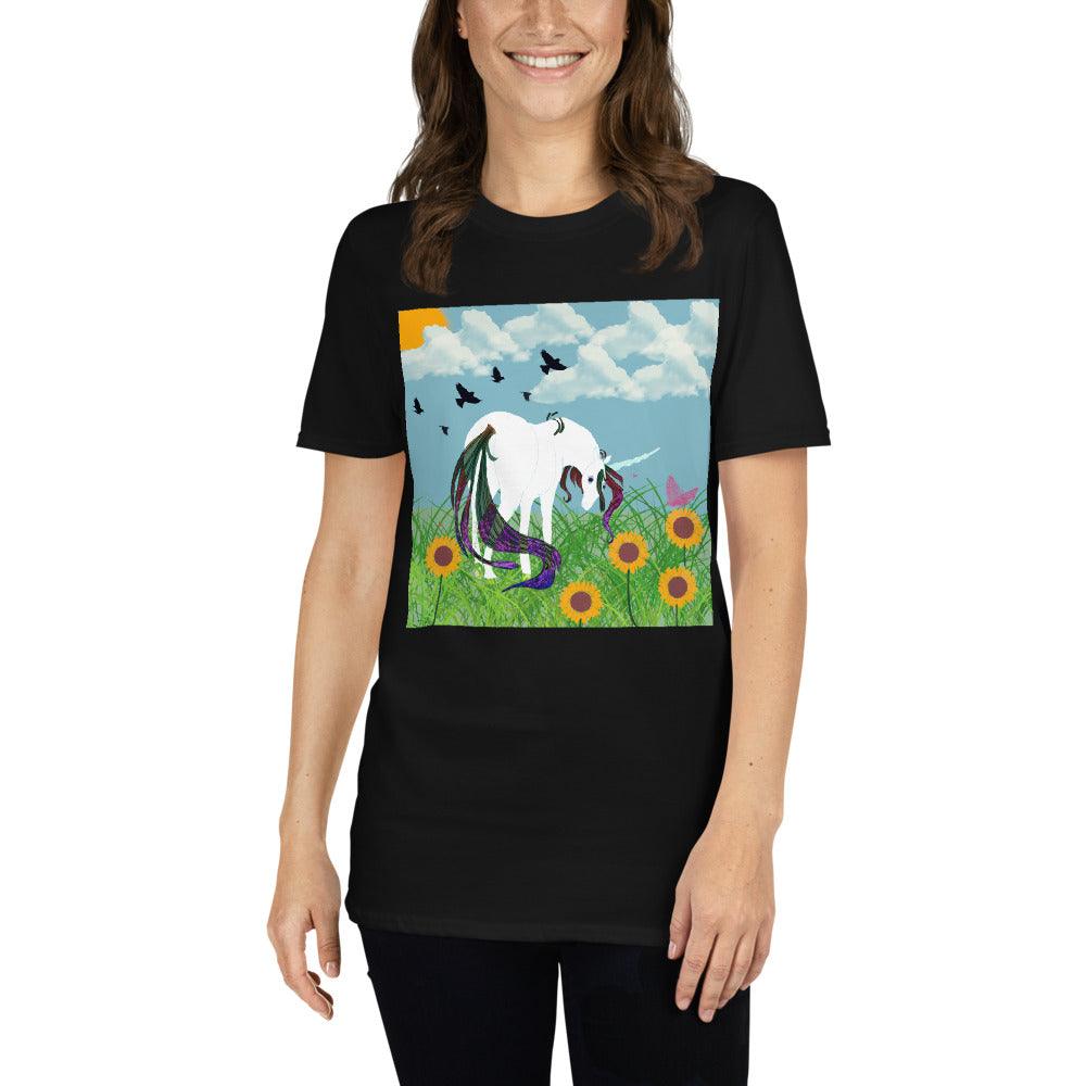 White Body White Horn Purple Tail Unicorn Front side Short-Sleeve Unisex T-Shirt - Mina's Planet