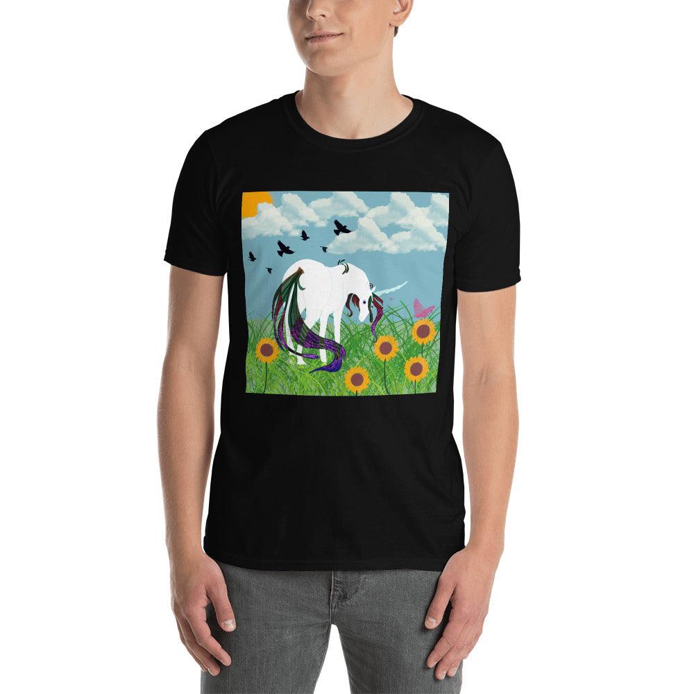 White Body White Horn Purple Tail Unicorn Front side Short-Sleeve Unisex T-Shirt - Mina's Planet