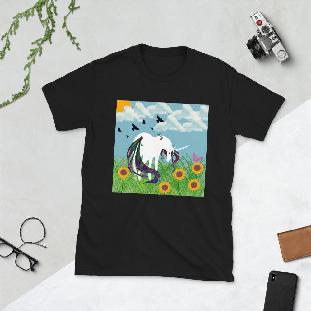 White Body White Horn Purple Tail Unicorn Front side Short-Sleeve Unisex T-Shirt - Mina's Planet