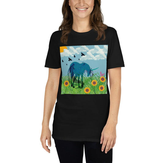 Turquoise Body Dark Cyan Horn Blue Tail Unicorn Front side Short-Sleeve Unisex T-Shirt - Mina's Planet