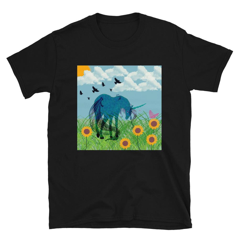 Turquoise Body Dark Cyan Horn Blue Tail Unicorn Front side Short-Sleeve Unisex T-Shirt - Mina's Planet