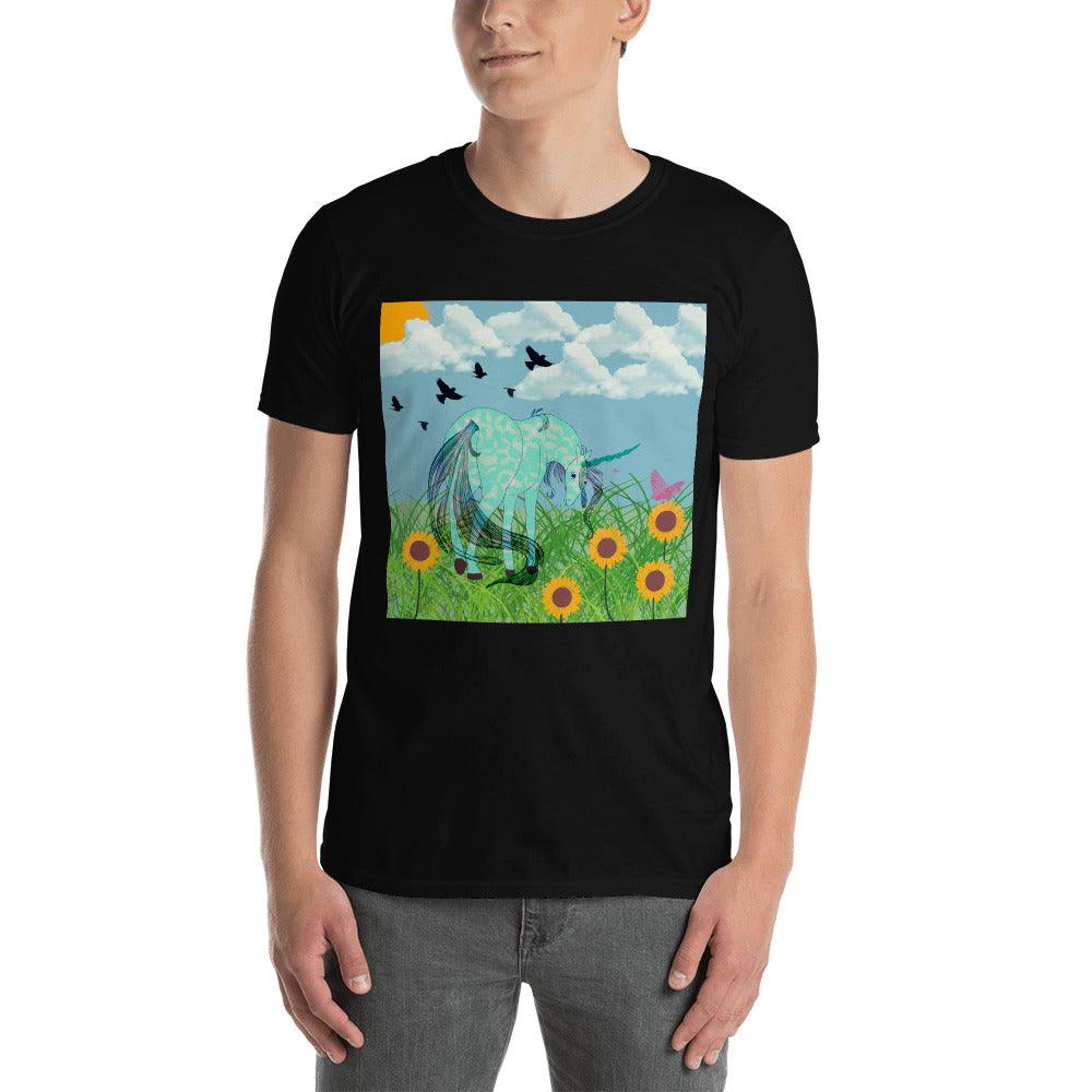 Tiffany Green Body Dark Cyan Horn Unicorn Front Side Short-Sleeve Unisex T-Shirt - Mina's Planet