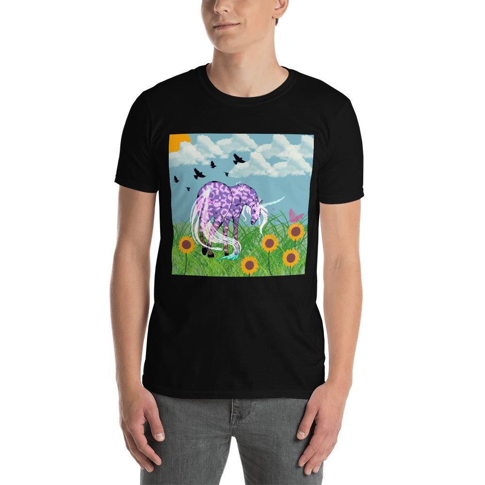 Purple Body White Horn White Tail Unicorn Front Side Short-Sleeve Unisex T-Shirt - Mina's Planet