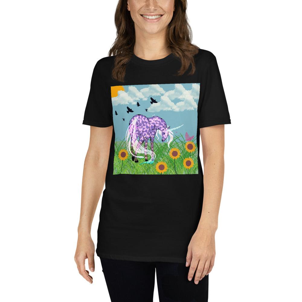 Purple Body White Horn White Tail Unicorn Front Side Short-Sleeve Unisex T-Shirt - Mina's Planet