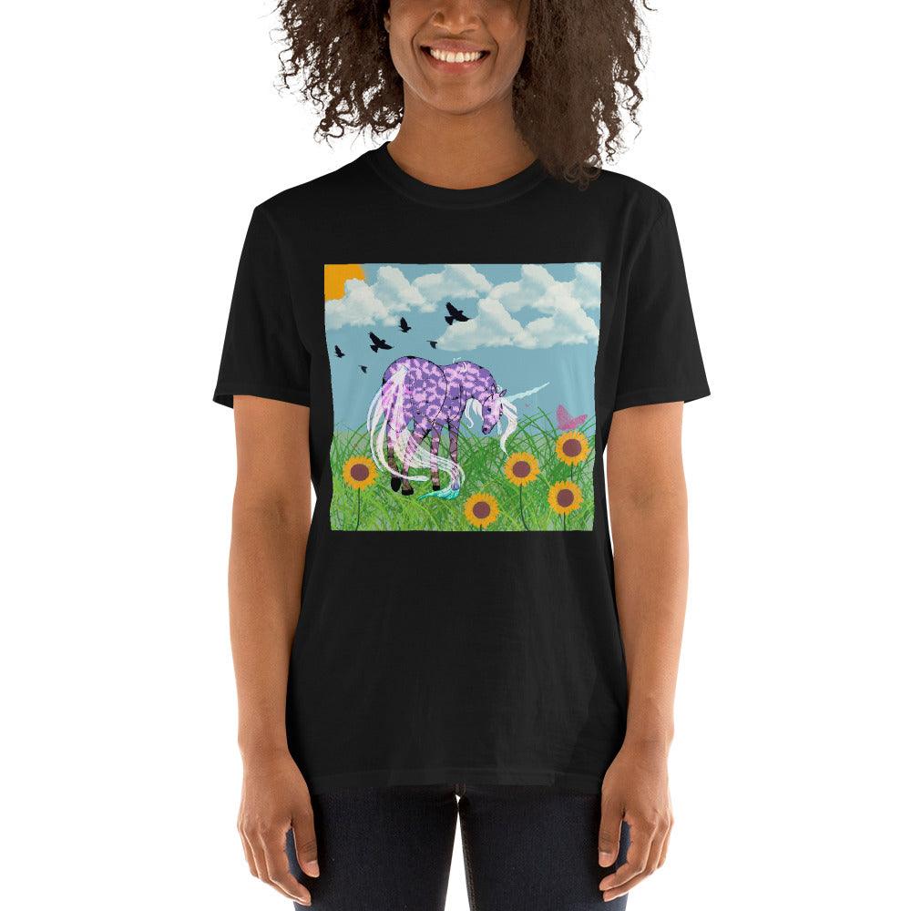 Purple Body White Horn White Tail Unicorn Front Side Short-Sleeve Unisex T-Shirt - Mina's Planet