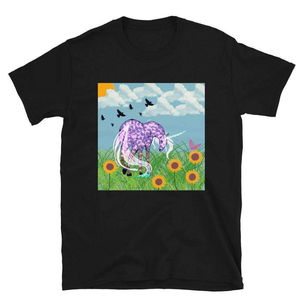 Purple Body White Horn White Tail Unicorn Front Side Short-Sleeve Unisex T-Shirt - Mina's Planet