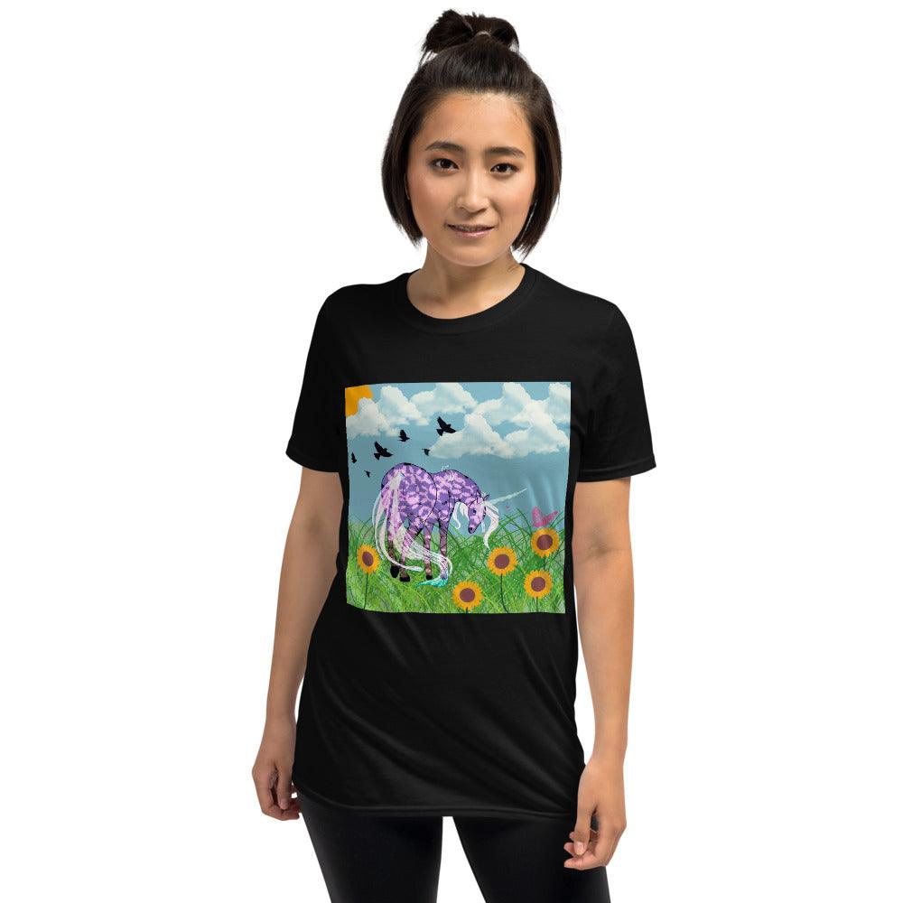 Purple Body White Horn White Tail Unicorn Front Side Short-Sleeve Unisex T-Shirt - Mina's Planet