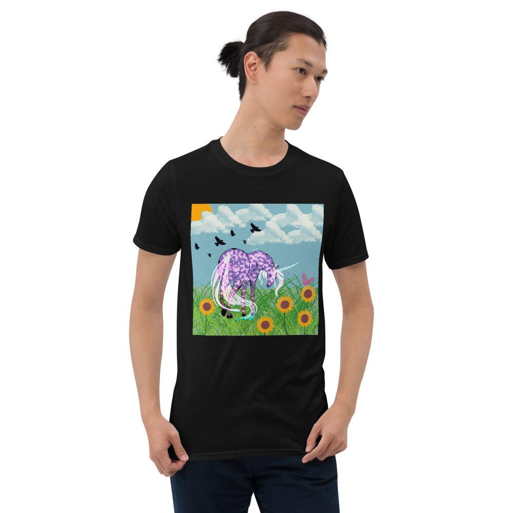 Purple Body White Horn White Tail Unicorn Front Side Short-Sleeve Unisex T-Shirt - Mina's Planet