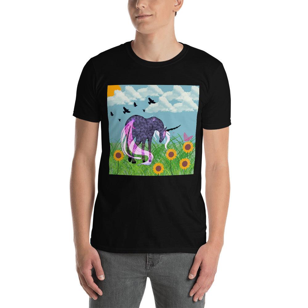 Purple black Body Black Horn White Tail Unicorn Front Side Short-Sleeve Unisex T-Shirt - Mina's Planet