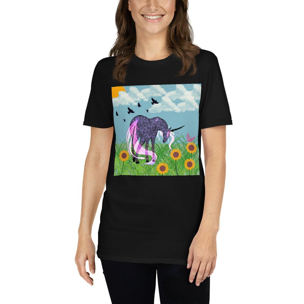 Purple black Body Black Horn White Tail Unicorn Front Side Short-Sleeve Unisex T-Shirt - Mina's Planet