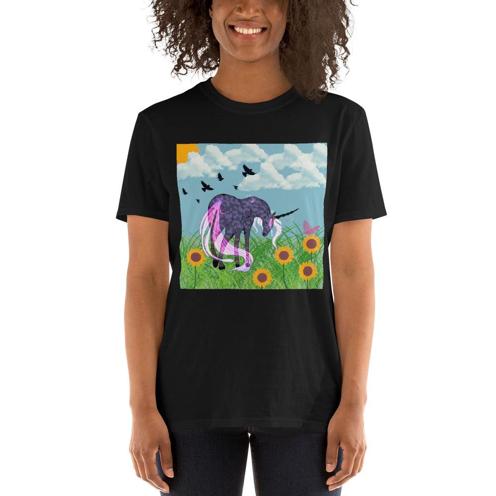 Purple black Body Black Horn White Tail Unicorn Front Side Short-Sleeve Unisex T-Shirt - Mina's Planet